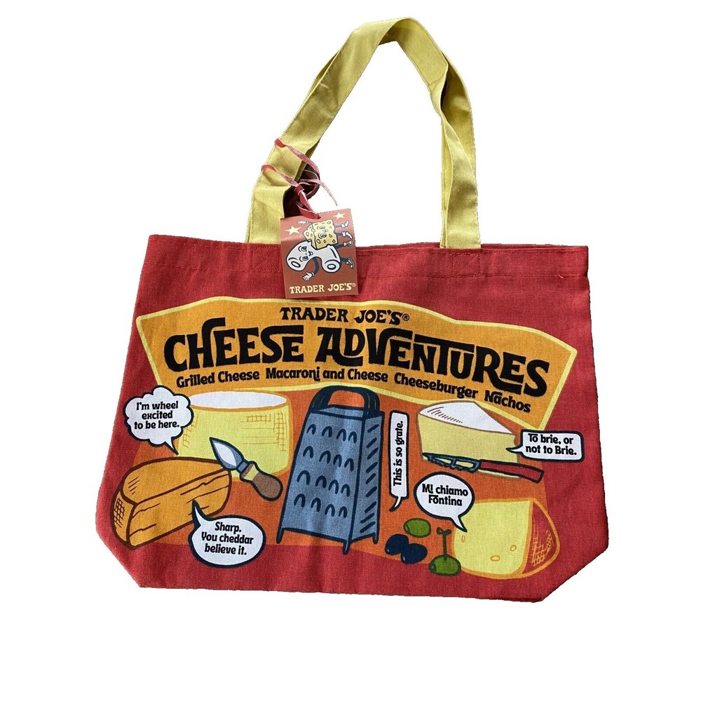 Trader Joe’s Bag Cheese Adventures Reusable Canvas Cotton Tote 13.5x18.5" Cheesy